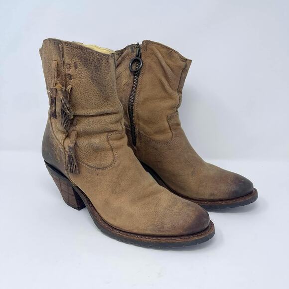Justin Tan Rustico Side Zipper w/Tassles Block Heel Western Boots MSL101 - Picture 1 of 10